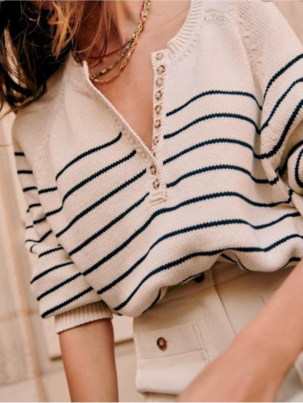 [NWT] Sezane Leontine Jumper Sweater Ecru/Navy Sz S